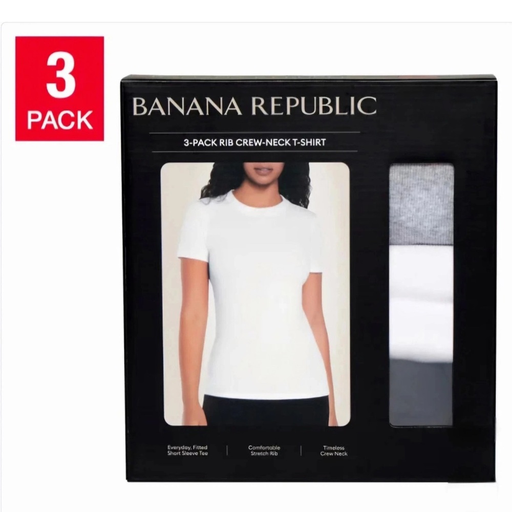 Banana Republic women’s Crew-Neck T-Shirt 3-Pack - White, Gray, Black - Picture 3 of 5